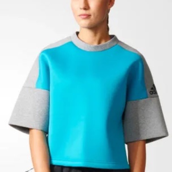 adidas Tops - Adidas ZNE CREW NECK SHIRT Women Small EUC S gray & blue SS REC run gym yoga tee